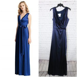 JENNY PACKHAM Stretch Charmeuse Wrap Navy Gown 16